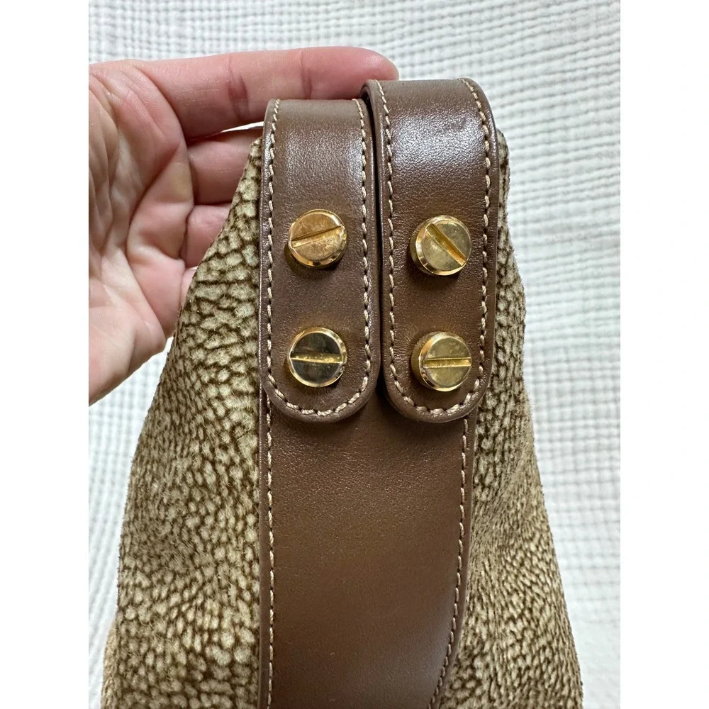 vintage Borbonese Redwall hobo bag quail eye pattern lambskin suede leather